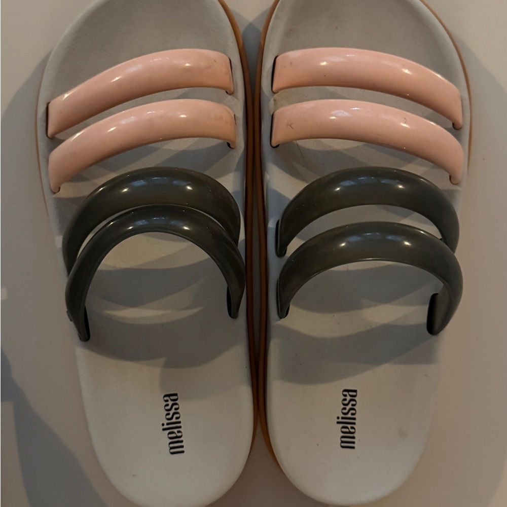 Melissa Dual-Tone Slide Sandals in Pink and Gray Bubble Slides, Size 9
